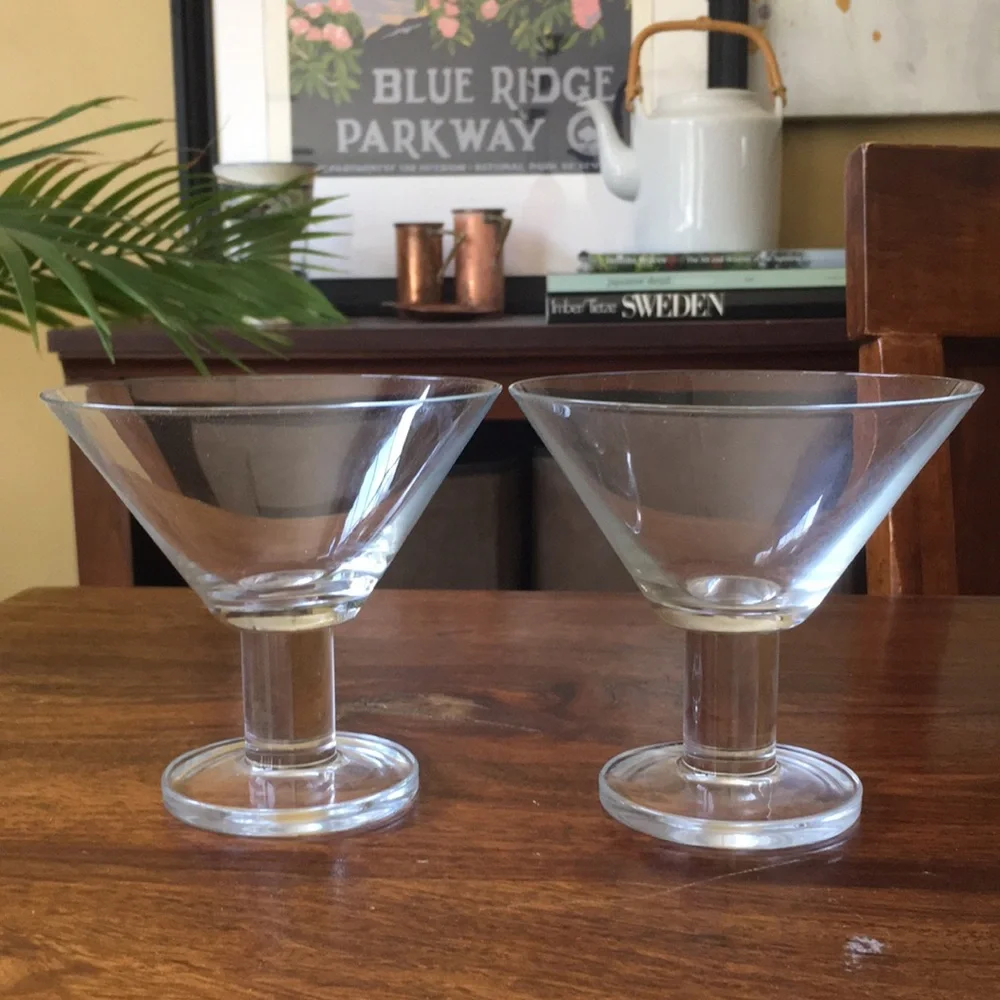 2 Crate & Barrel VIVA CLEAR Thick Stem Blown Martini Glasses (Set of 2)